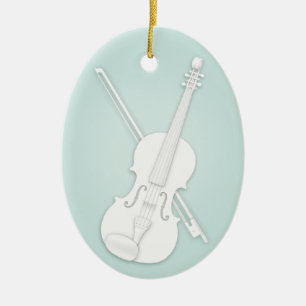 White Violin eller Viola med Bow Aqua Anpassningsb Julgransprydnad Keramik