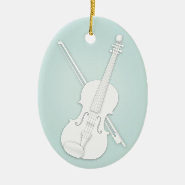 White Violin eller Viola med Bow Aqua Anpassningsb Julgransprydnad Keramik (Framsidan)