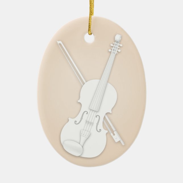 White Violin eller Viola med Bow Beige Anpassnings Julgransprydnad Keramik (Framsidan)