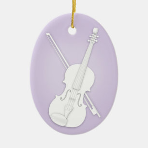 White Violin eller Viola med Bow Lavender Musical Julgransprydnad Keramik