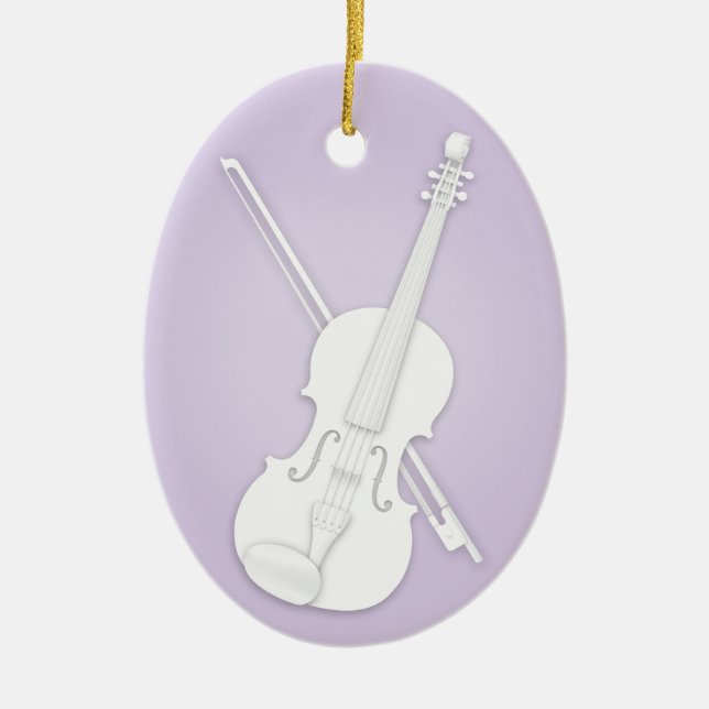 White Violin eller Viola med Bow Lavender Musical Julgransprydnad Keramik (Framsidan)