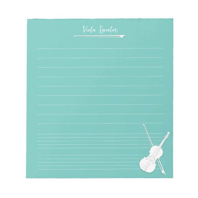 White Violin Personlig Music Lesson Aqua Anteckningsblock (Framsida)