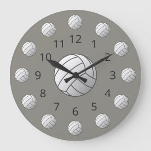 White Volleyball Atom med nummer Large Clock Stor Klocka