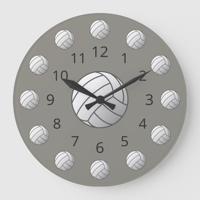 White Volleyball Atom med nummer Large Clock Stor Klocka (Framsida)