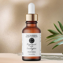 White w curly text and logo dropper bottle label adressetikett