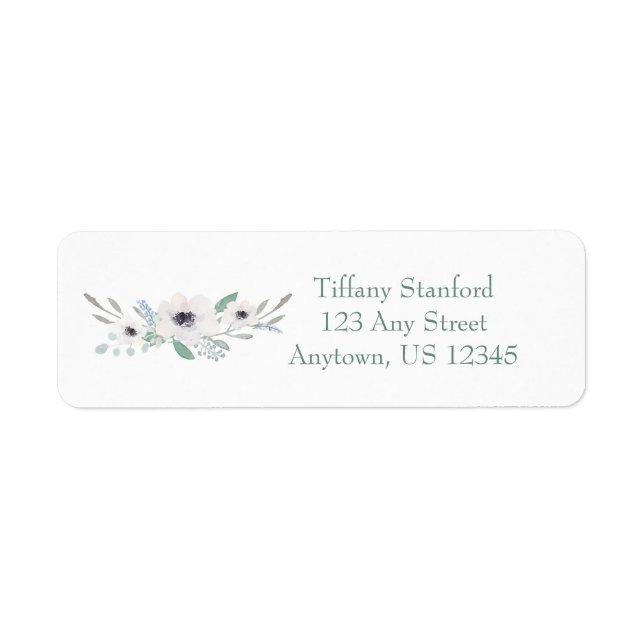 White Watercolor Bouquet | PERSONLIG Returadress Etikett (Framsidan)