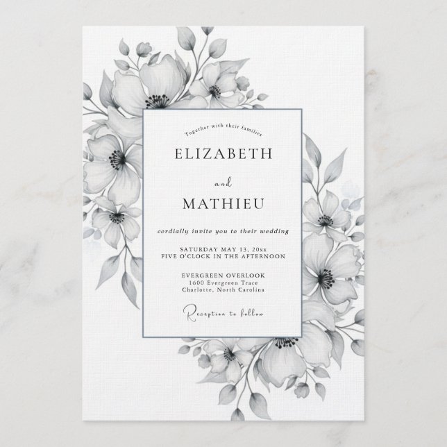 White Watercolor Floral Romance Wedding Inbjudningar (Framsida)