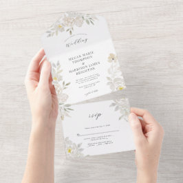 White Watercolor Peony Wedding-inbjudan