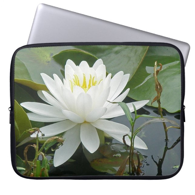 White Waterlily Wildblomma Laptop Sleeve (Framsidan)