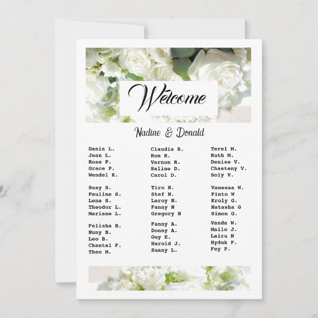 White Wedding Greenery Downloadable Seating Chart Inbjudningar (Framsida)