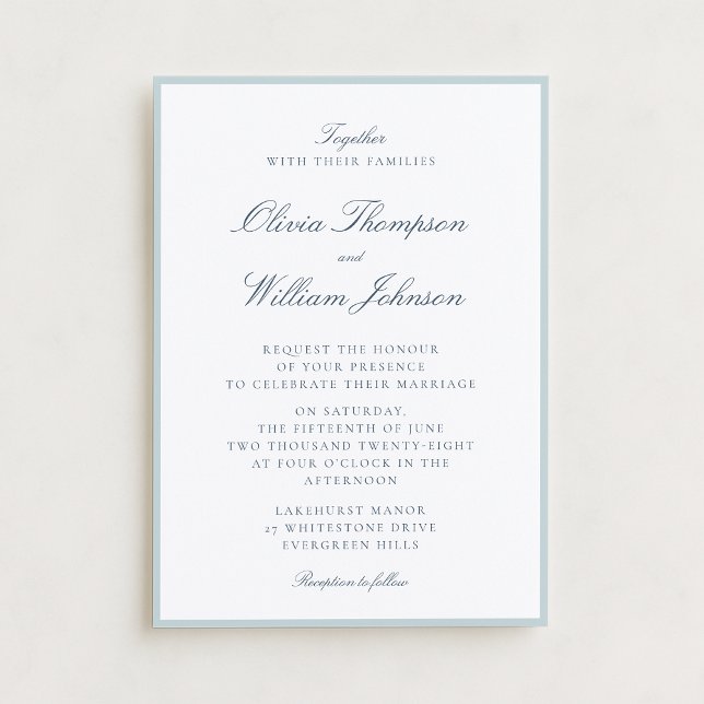 White Wedding Invitation with Light Blue Details Inbjudningar (Skapare uppladdad)