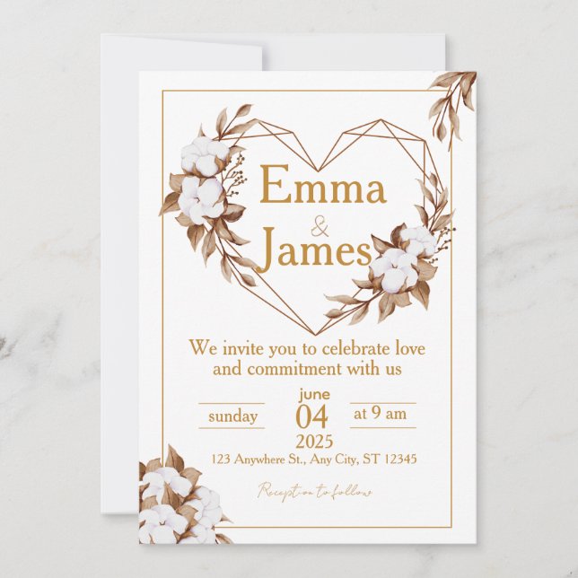 White Wedding Invite with Elegant Heart & Roses Inbjudningar (Framsida)
