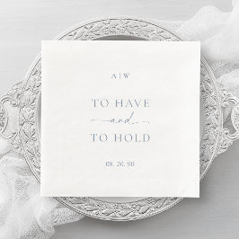 White Wedding Napkin with Dusty Blue Text Pappersservett