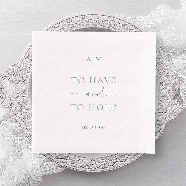 White Wedding Napkin with Dusty Blue Text Pappersservett (Skapare uppladdad)