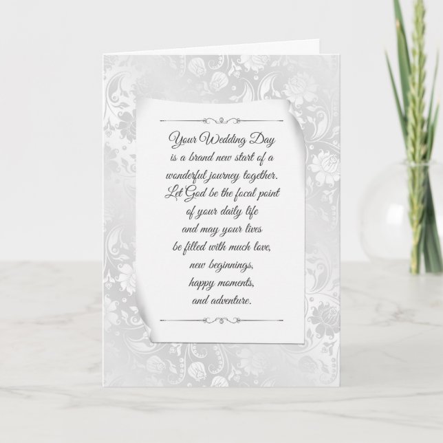 White Wedding Satin Damask Kort (Framsida)