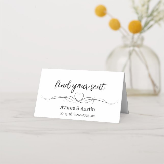 White Wedding Table Seating Cards Placeringskort (Framsida)