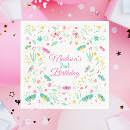 White Whimsical Garden Butterfly Girls Birthday Pappersservett