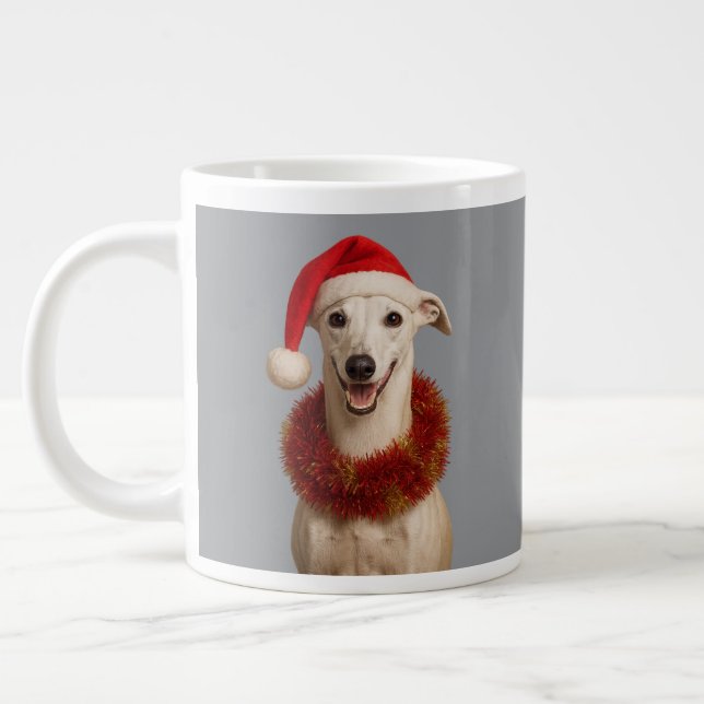 White whippet in Santa hat Christmas  Jumbo Mugg (Vänster)
