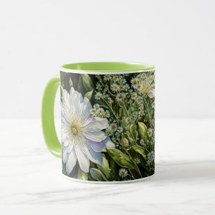 White Wildblomma Blommigt Garden Art Kopp Mugg