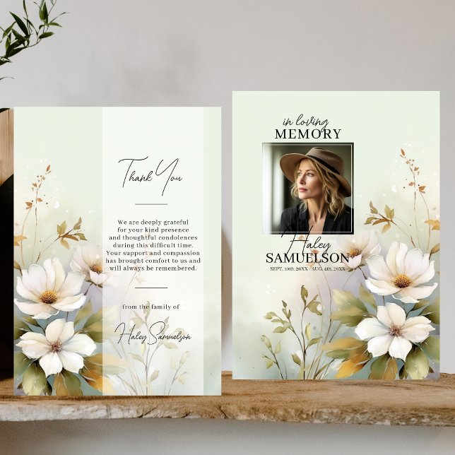 White Wildblommor Funeral Tack | FOTO Kort (White Wildflowers Funeral Thank You  PHOTO Card)