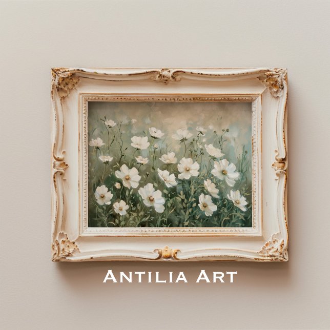 White Wildblommor Painting Vår Meadow Poster (Skapare uppladdad)