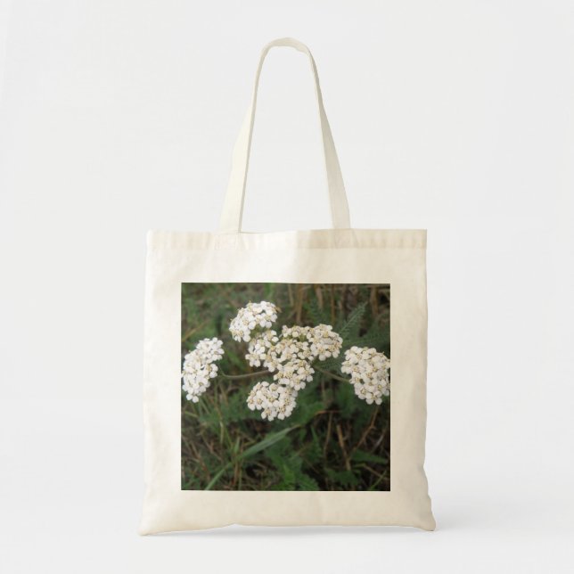 White Wildblommor Tote Bag Tygkasse (Framsidan)