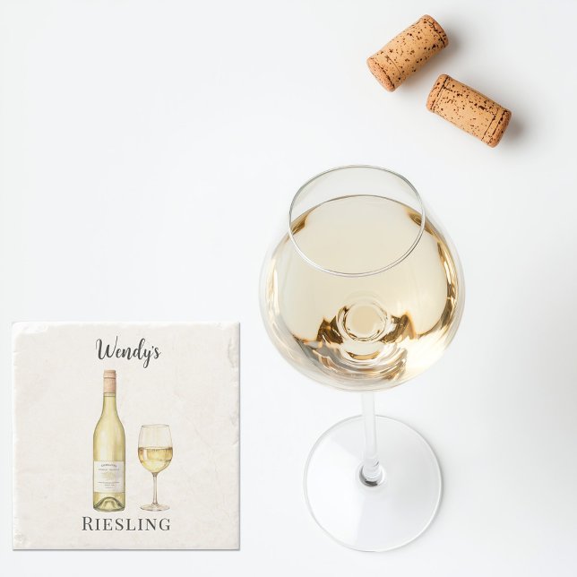 White Wine Lover Coaster  Stenunderlägg (personalized white wine stone coaster with custom name)