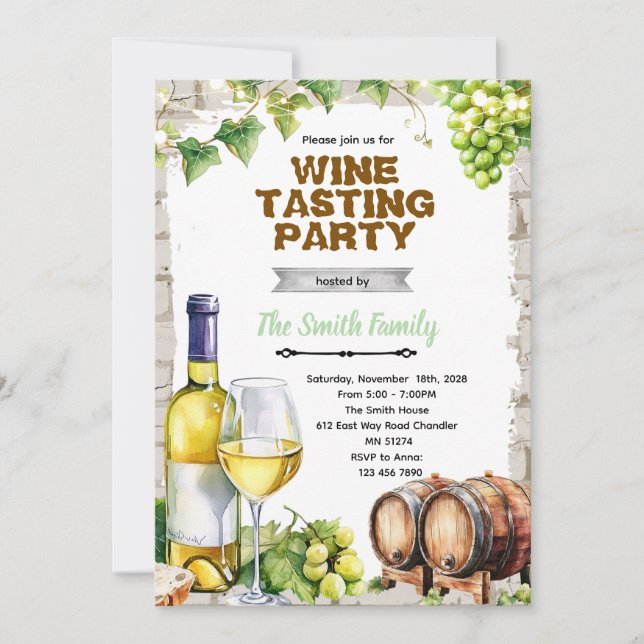 White wine theme party Invitation Inbjudningar (Framsida)