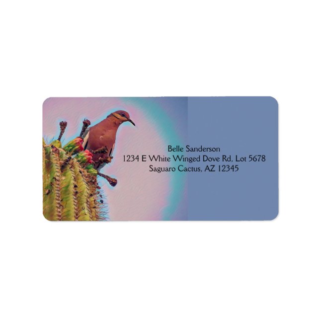 White Winged Dove Saguaro Cactus Digital Art Adressetikett (Framsidan)