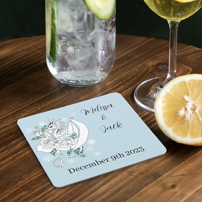 White Winter Dragon Bröllop Underlägg Papper Kvadrat (Skapare uppladdad)