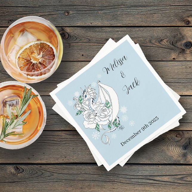 White Winter Dragon Snöflingor Blue Pappersservett (Skapare uppladdad)