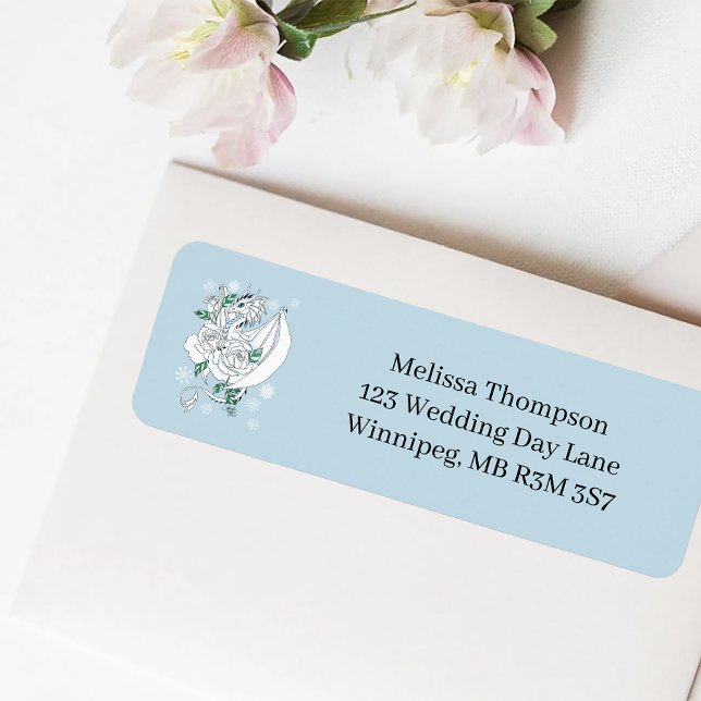 White Winter Dragon Snöflingor Blue Returadress Etikett (Skapare uppladdad)