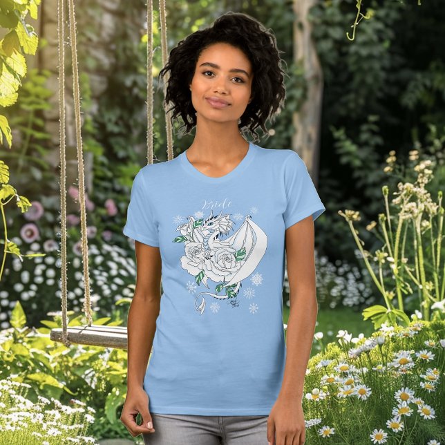 White Winter Dragon Snöflingor Blue T Shirt (Skapare uppladdad)