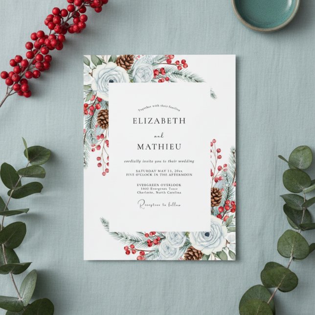 White Winter Floral Brushstroke Wedding Inbjudningar (Skapare uppladdad)