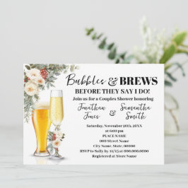 White Winter Floral Bubbles & Brews Bridal Shower Inbjudningar