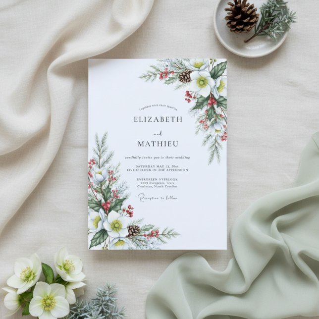 White Winter Floral Romance Wedding Inbjudningar (Skapare uppladdad)