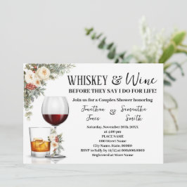 White Winter Floral Whiskey & Wine Couples Shower Inbjudningar