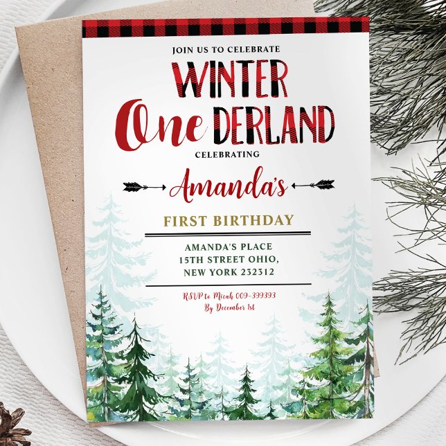 White Winter Onederland Lumberjack 1:a födelsedage Inbjudningar (Skapare uppladdad)