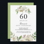 White Winter Peony Blommigt 60:e Födelsedagsfesten Inbjudningar<br><div class="desc">Blommigten för den vita vinterpeonin 60:e födelsedagsfest inbjudan är perfekt för en modern födelsedagsfest. Utformningen har vackra,  handdragna vita peonier som buntas till små buketter med burgundknoppar och grönt löv.</div>