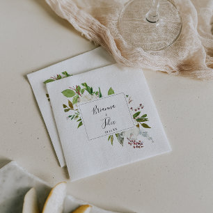 White Winter Peony Blommigt Bröllop Napkin Pappersservett