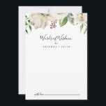 White Winter Peony Blommigt Bröllop Ord Wisdom Rådkort<br><div class="desc">Detta vita vinterpeony blommigt bröllop ord med visdomskort är perfekt för ett modernt bröllop. Utformningen har vackra, handdragna vita peonier som buntas till små buketter med burgundknoppar och grönt löv. De här korten är perfekter för bröllop, möhippa, babydusch, studentfest och mycket mer. Anpassa korten med namn från bruden och brudgummen,...</div>