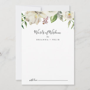 White Winter Peony Blommigt Bröllop Ord Wisdom Rådkort