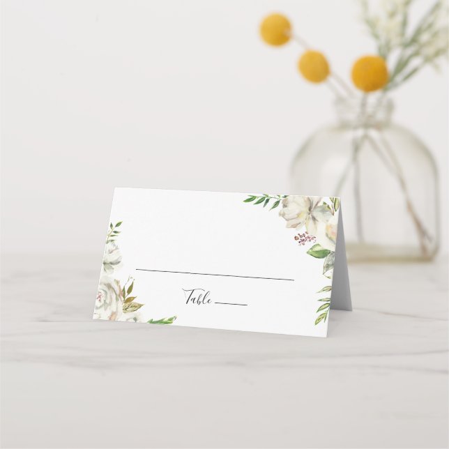 White Winter Peony Blommigt Bröllop Place Card Placeringskort (Framsida)
