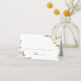White Winter Peony Blommigt Bröllop Place Card Placeringskort