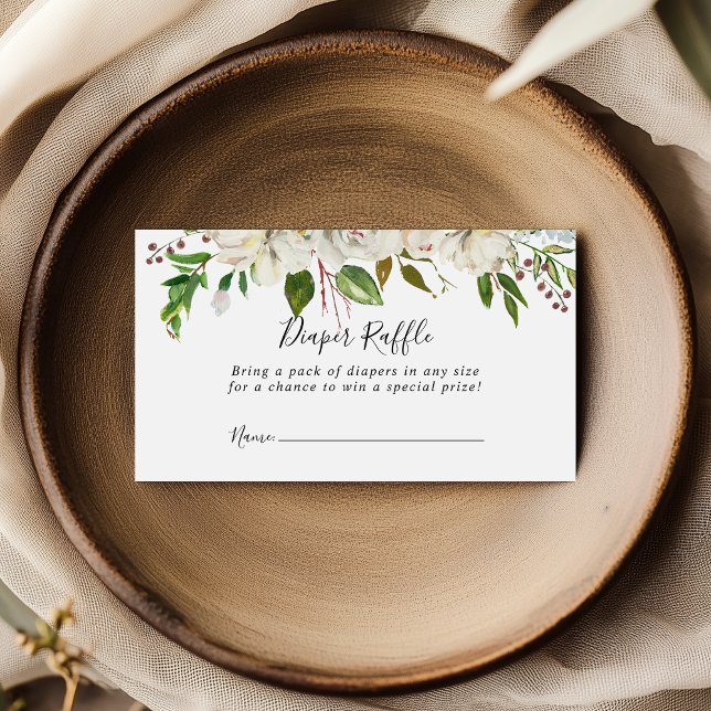 White Winter Peony Blommigt Diaper Raffle Biljett Tilläggskort (Skapare uppladdad)
