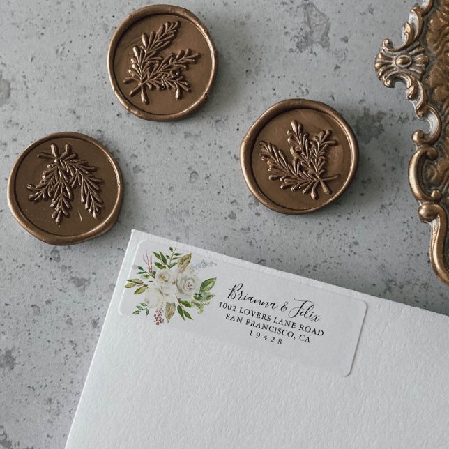 White Winter Peony Blommigt Returadress Etikett (Skapare uppladdad)