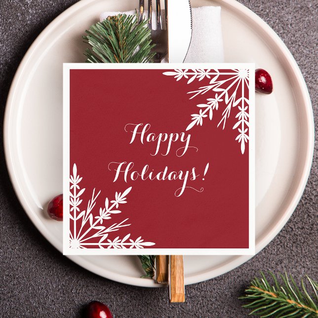 White Winter Snöflingor på Red Glad helg Pappersservett (Skapare uppladdad)