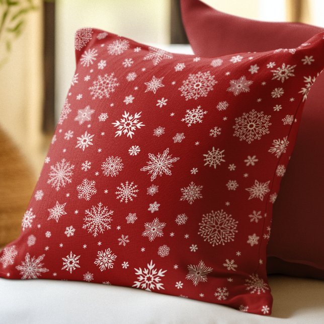 White Winter Snowflake Bright Red Kudde (Skapare uppladdad)