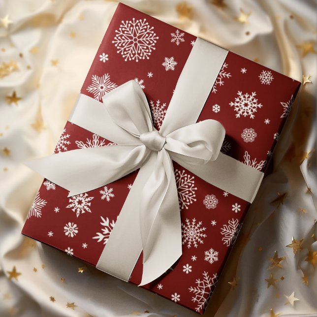 White Winter Snowflake Crimson Red Presentpapper (Skapare uppladdad)