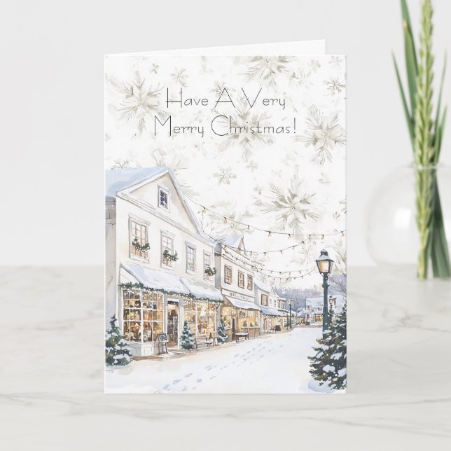 White Winter Snowflakes Christmas Town Kort (Framsida)